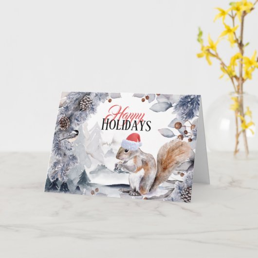 Eekhoorn met Santa hat winterlandschap Kaart (Gele Bloem)