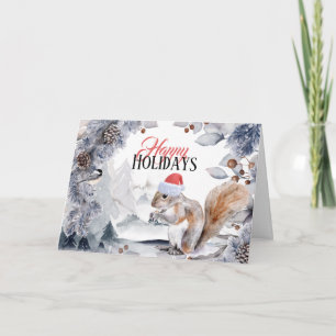 Eekhoorn met Santa hat winterlandschap Kaart