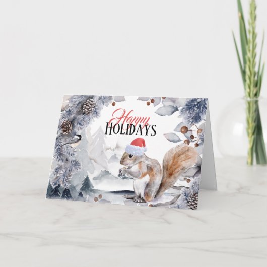 Eekhoorn met Santa hat winterlandschap Kaart (Voorkant)