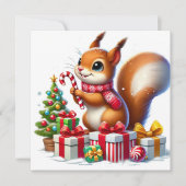 Eekhoorn met snoepriet en cadeaus feestdagenkaart (Voorkant)