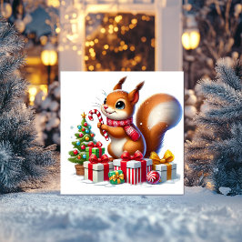 Eekhoorn met snoepriet en cadeaus feestdagenkaart