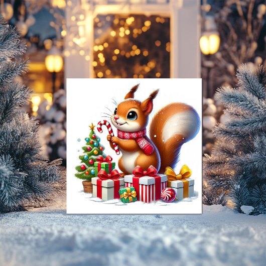 Eekhoorn met snoepriet en cadeaus feestdagenkaart