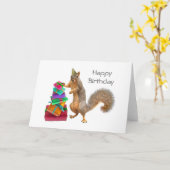 Eekhoorn met stapel Cadeaus Verjaardag Kaart (Gele Bloem)