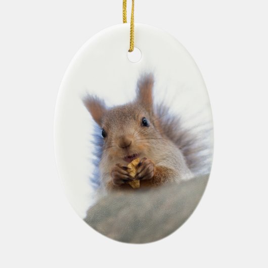 Eekhoorn met walnoot keramisch ornament (Achterkant)