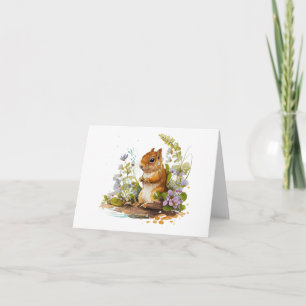 Eekhoorn met witte en paarse bloemen BLANK Kaart