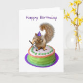 Eekhoorn met zwaard in taart Verjaardag Kaart (Gele Bloem)