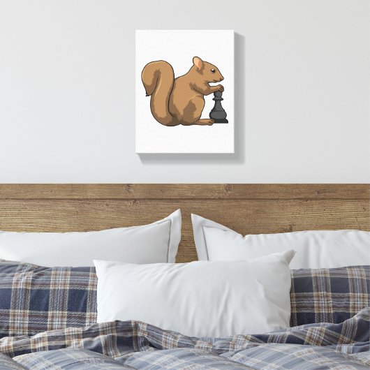 Eekhoorn op Chess met Chess-stukje bisschop Canvas Afdruk (Insitu (Slaapkamer))