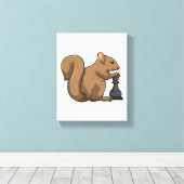 Eekhoorn op Chess met Chess-stukje bisschop Canvas Afdruk (Insitu (Houten vloer))