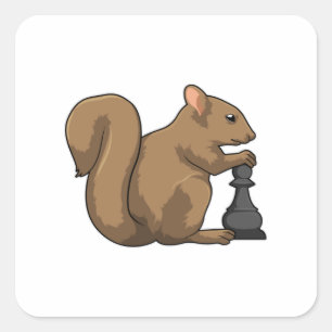 Eekhoorn op Chess met Chess-stukje bisschop Vierkante Sticker