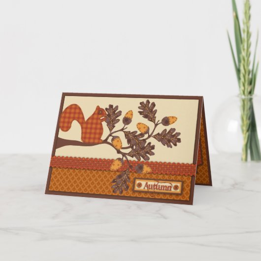 Eekhoorn op de Thanksgiving van de Tak Applique-lo Feestdagen Kaart (Voorkant)