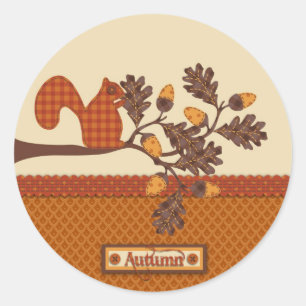 Eekhoorn op de Thanksgiving van de Tak Applique-lo Ronde Sticker