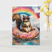 Eekhoorn op Drijvende Geglazuurde Donut Grappige V Kaart (Gele Bloem)