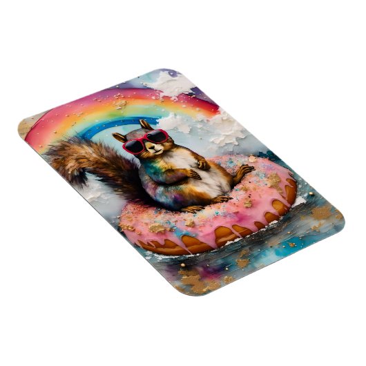 Eekhoorn op Drijvende Geglazuurde Donut Grappige V Magneet (Rechterzijde)