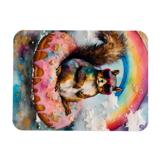 Eekhoorn op Drijvende Geglazuurde Donut Grappige V Magneet (Horizontaal)