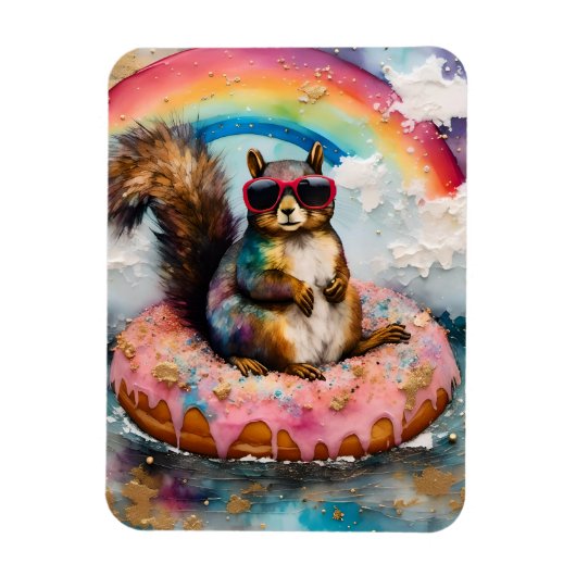 Eekhoorn op Drijvende Geglazuurde Donut Grappige V Magneet (Verticaal)