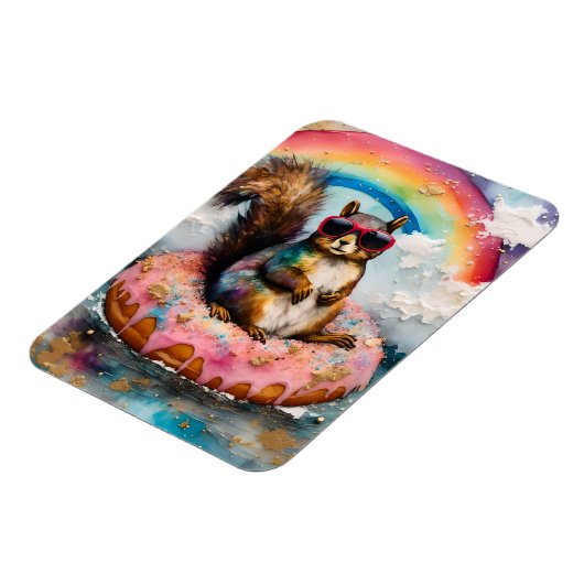 Eekhoorn op Drijvende Geglazuurde Donut Grappige V Magneet (Linkerzijde)