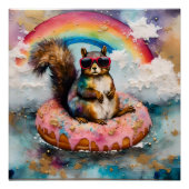 Eekhoorn op Drijvende Geglazuurde Donut Grappige V Perfect Poster (Voorkant)