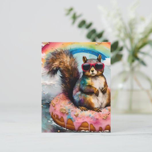 Eekhoorn op drijvende verglaasde donut grappig zoe briefkaart (Staand voorkant)