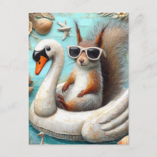 Eekhoorn op drijvende zwaan grappig Schattige Briefkaart (Voorkant)