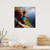 Eekhoorn op een berg poster (Keuken)