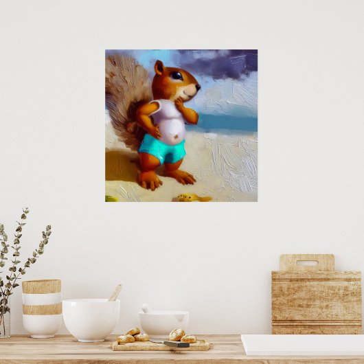 Eekhoorn op een strand poster (Keuken)