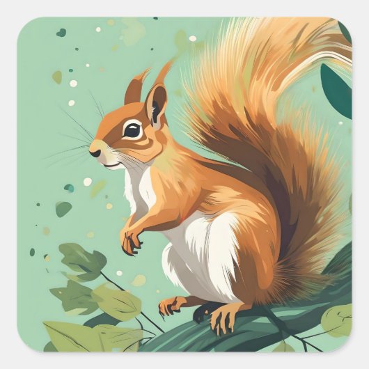 Eekhoorn op een tak. vierkante sticker (Voorkant)
