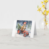 Eekhoorn op een Tractor Kerstmis Kaart (Gele Bloem)