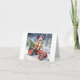 Eekhoorn op een Tractor Kerstmis Kaart