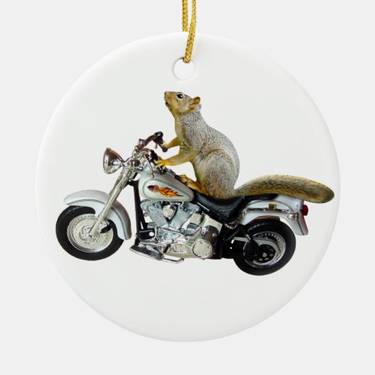 Eekhoorn op motorfiets keramisch ornament (Voorkant)