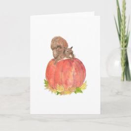 Eekhoorn op Pompoen Herfst Kaart