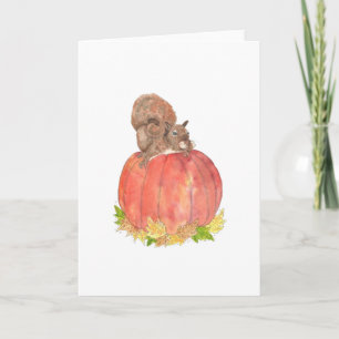 Eekhoorn op Pompoen Herfst Kaart