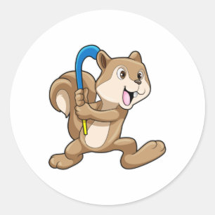 Eekhoorn op veldhockey met Hockey stick Ronde Sticker