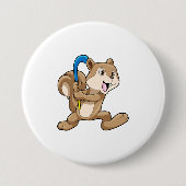 Eekhoorn op Veldhockey met stok Ronde Button 7,6 Cm (Voorkant)