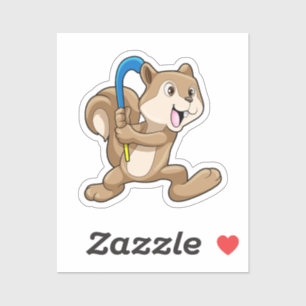 Eekhoorn op Veldhockey met stok Sticker