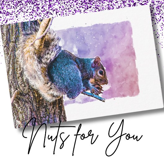 Eekhoorn Paarse Waterverf Valentijnsdag Notitiekaartje