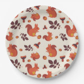 Eekhoorn, paddenstoel, blad, walnoot. papieren bordje (Voorkant)