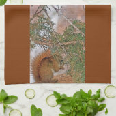 Eekhoorn, pijnboom en keukenhanddoek (Gevouwen)
