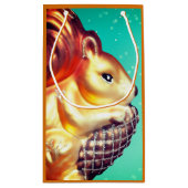 Eekhoorn pinecone  herfst winter blauwgroen goud klein cadeauzakje (Achterkant)