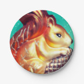 Eekhoorn pinecone  herfst winter blauwgroen goud papieren bordje (Voorkant)