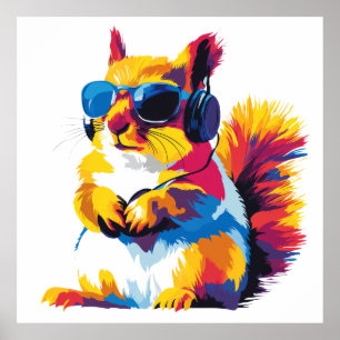 Eekhoorn Portret Bril Waterverf Schilderen Poster