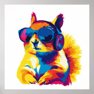 Eekhoorn Portret Bril Waterverf Schilderen Poster