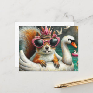 Eekhoorn Prinses op Drijvende Zwaan Grappig Schatt Briefkaart