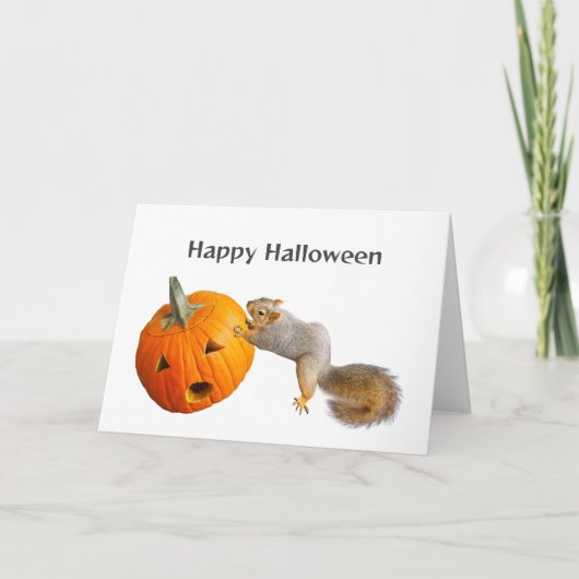 Eekhoorn Pushing Jack-o-Lantern Halloween Kaart (Voorkant)