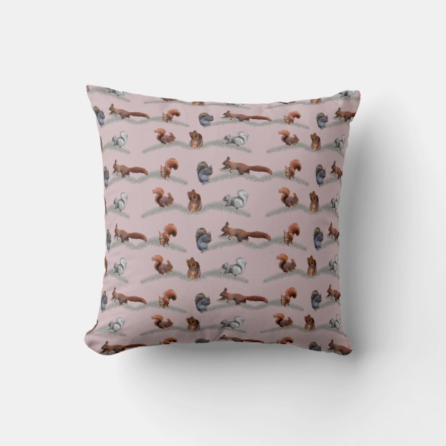 Eekhoorn Razernij Kussen (Stoffig Roze) (Voorkant)