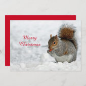 Eekhoorn Rode Berry Sneeuw Foto Kerst Flat Feestdagenkaart (Voorkant / Achterkant)