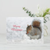 Eekhoorn Rode Berry Sneeuw Foto Kerst Flat Feestdagenkaart (Staand voorkant)