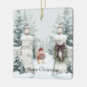 Eekhoorn Rode Jas Sneeuw Kerstmis Keramisch Ornament (Links)