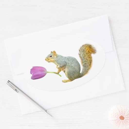 Eekhoorn Roze Bloem Sticker (Envelop)
