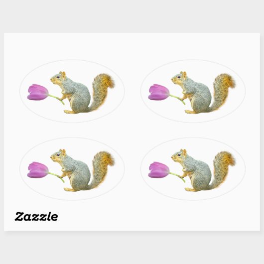 Eekhoorn Roze Bloem Sticker (Vel)