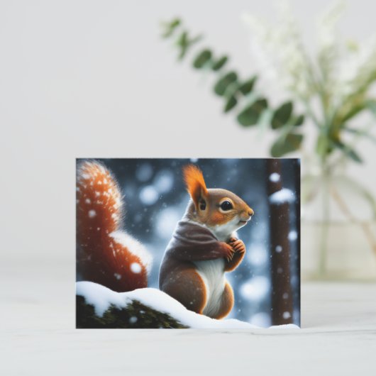 Eekhoorn rust op een Log in Winter Briefkaart (Staand voorkant)